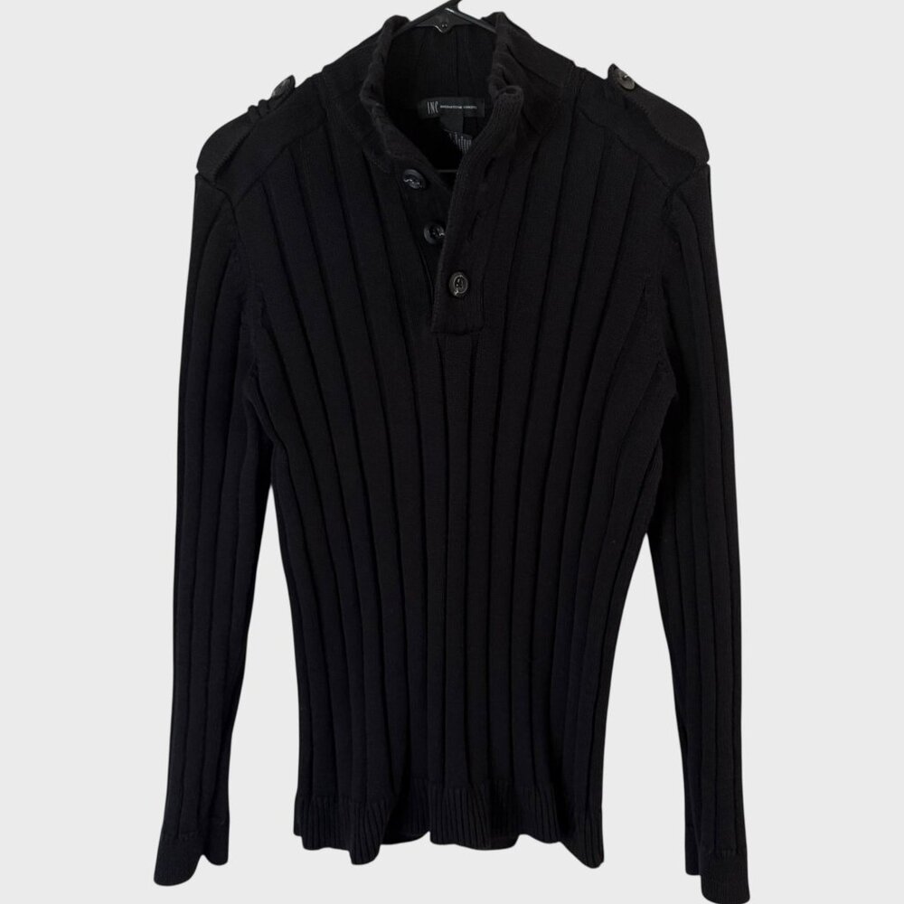 I.N.C. International Concepts Rib-Knit Henley Sweater Black Women's Size Medium